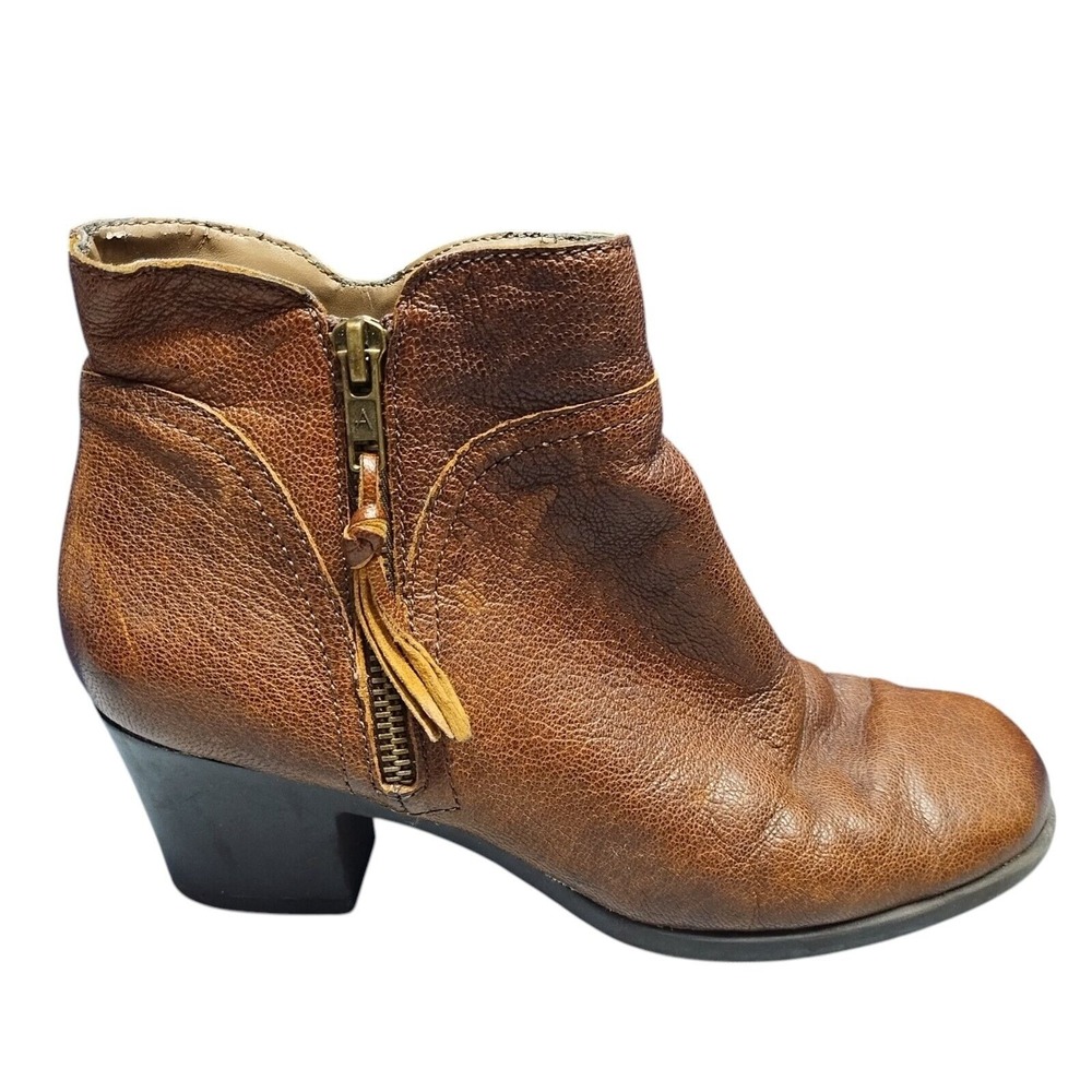 Acrobatic Ankle Boots Womens Sz‎ 7M Brown Leather Round Toe Block Heels Side Zip
